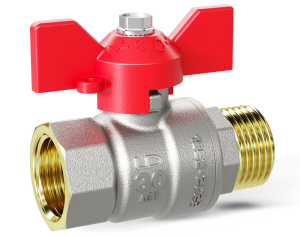 Кран шаровой Pride 47.20.В-Н.Б латунный, Ду20, Ру40, ручка бабочка, цвет ручки красный LD