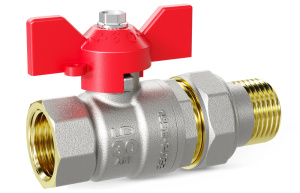 Кран шаровой Pride 47.15.В-ГШ.Б латунный, Ду15, Ру40, ручка бабочка, цвет ручки красный LD