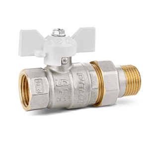 Кран шаровой латунный LD Pride 47.20.В-ГШ.Б, вн.резьба/"американка", ручка-бабочка, белая, 3/4"