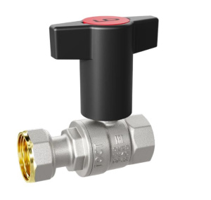 Кран шаровой латунный с накидной гайкой Pride 47.15.В-НкГк., Ду 15, Ру 40, с Т-рукояткой (Red + Blue) LD