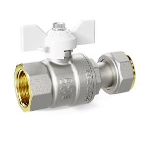 Кран шаровой латунный LD Pride 47.20.В-НкГк.Б (white) с накидной гайкой, ручка-бабочка, белая, 3/4"