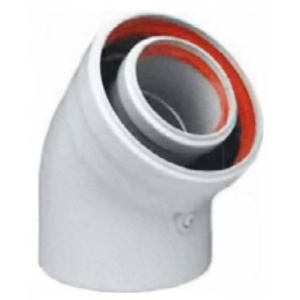 Колено коаксиальное 45° ф60/100 мм, дымовая часть - ПВХ, воздушная часть - ПВХ Ferroli