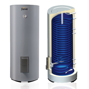 Бойлер ГВС с одним змеевиком Ecounit F 300 1C (GRL6310A), с нагревательным ТЭНом 1,5 кВт, Ferroli