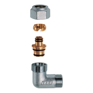 Угольник 1" НР с концовкой для м/п труб 20х2