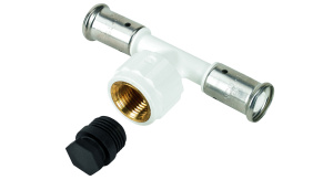 Тройник ВР c черной заглушкой BP04 1/2", ПВДФ пресс, 16x1/2"x16 (замена на 13PK-160416)