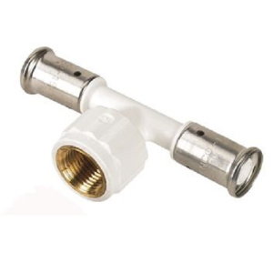 Тройник ВР, ПВДФ пресс, 20х1/2"х20, цвет белый Henco