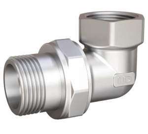 Сгон разъемный угловой (американка) Pride DN15 (1/2"), ВР/НР, латунь никель LD