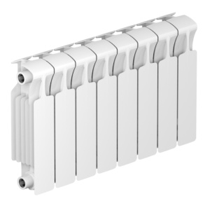 Радиатор биметалл Rifar Monolit 300 8 секций, подкл боковое, RAL 9016 глянцевый