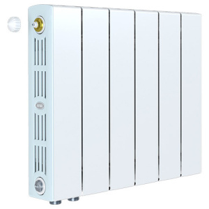 Радиатор биметалл Rifar SUPReMO Ventil 350 8 секций, подкл нижнее левое, RAL 9016 глянцевый